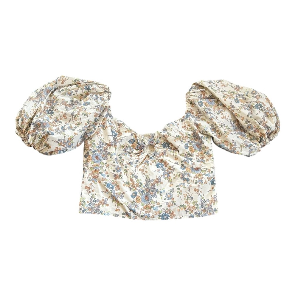 Abercrombie & Fitch Floral Puff Sleeve Smocked Crop Top Boho Fairycore Medium